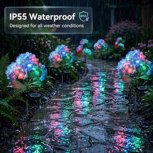 hardoll Plastic Solar Decorative Light Hydrangea Flower Shaped RGB Color LED Lamp For Waterproof Outdoor Home Garden Yard(Blue Color-Pack Of 1) - Image 3