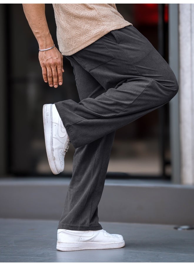 Maniac Maniac Mens Solid SilverGrey Corduroy Fabric Trackpant  - Image 3