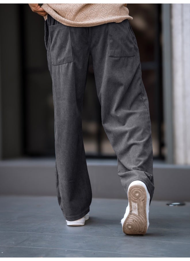 Maniac Maniac Mens Solid SilverGrey Corduroy Fabric Trackpant  - Image 4