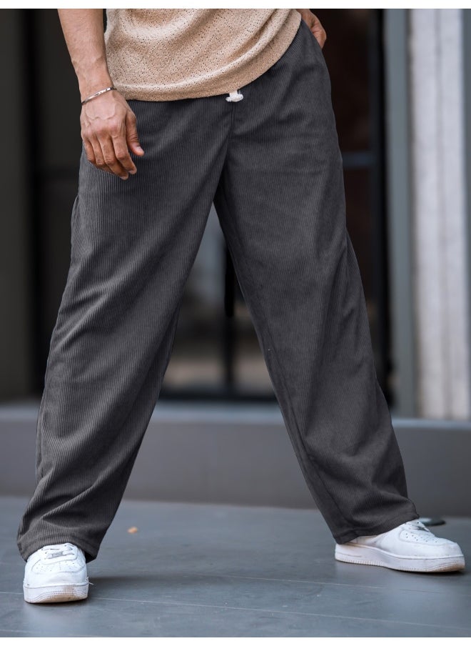 Maniac Maniac Mens Solid SilverGrey Corduroy Fabric Trackpant  - Image 5