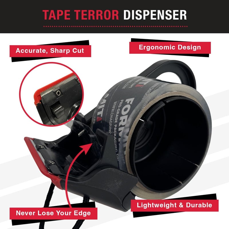 Tape Terror Packing Tape Dispenser - Heavy Duty Shipping Tape Dispenser for Boxes, Refillable, Fits Standard Bulk Tapes Up to 2" Wide - Razor-Sharp Cutting Packaging Tape Dispenser (1-Count) - Image 2