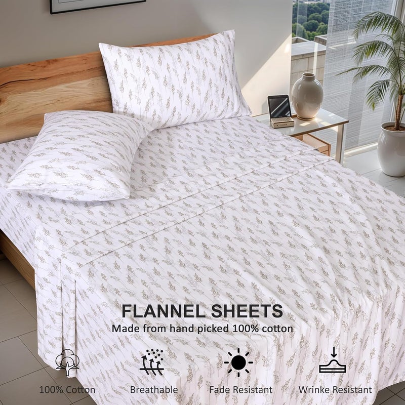 RUVANTI Flannel Sheets Full Size - 100% Cotton Double Brushed Bed Sheets Set, Deep Pockets 16 Inches, All Seasons Breathable & Extra Soft Full Sheets, Warm & Cozy, 4 Piece, Dried Straw - Image 4