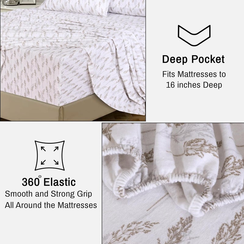 RUVANTI Flannel Sheets Full Size - 100% Cotton Double Brushed Bed Sheets Set, Deep Pockets 16 Inches, All Seasons Breathable & Extra Soft Full Sheets, Warm & Cozy, 4 Piece, Dried Straw - Image 5