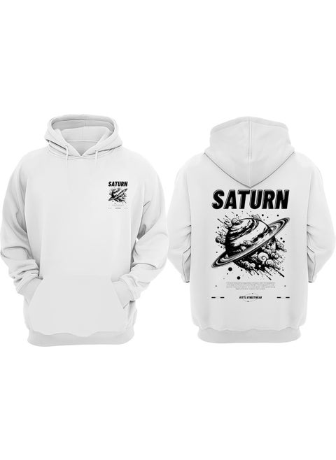Saturn Design Front Back Printed Regular Fit White Sweatshirt