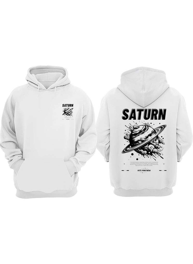 The Wert - Saturn Design Front Back Printed Regular Fit White Sweatshirt - Image 1