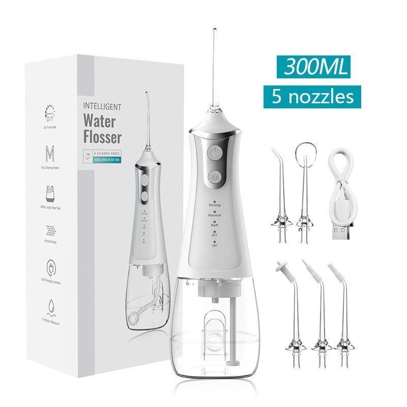 DOSCHER Portable Water Dental Flosser For Teeth Cleaning Dental Oral Irrigator With 4 Modes Scalable 5 Jet Nozzles IPX7 Water Resistance 300ML - Image 1