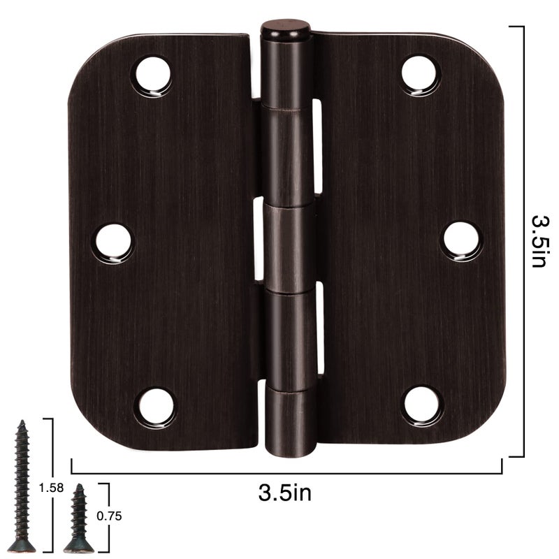 KIW 18 Pack Interior Door Hinges Oil Rubbed Bronze Door Hinges 3.5 Inch Rounded 5/8 Radius 3 1/2 Door Hinge Door Accessories Door Hardware Residential Bedroom Standard Flart Hinges For Doors Indoor 3  "" - Image 5
