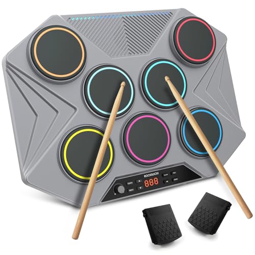 ROCKSOCKI Electronic Tabletop Drum Set, Portable Digital Drum Kit 7 Velocity Sensitivity Drum Pads, LED Music Level Light, USB-MIDI Mac & PC Support, Ideal Gift for Adult and Beginners - Image 1