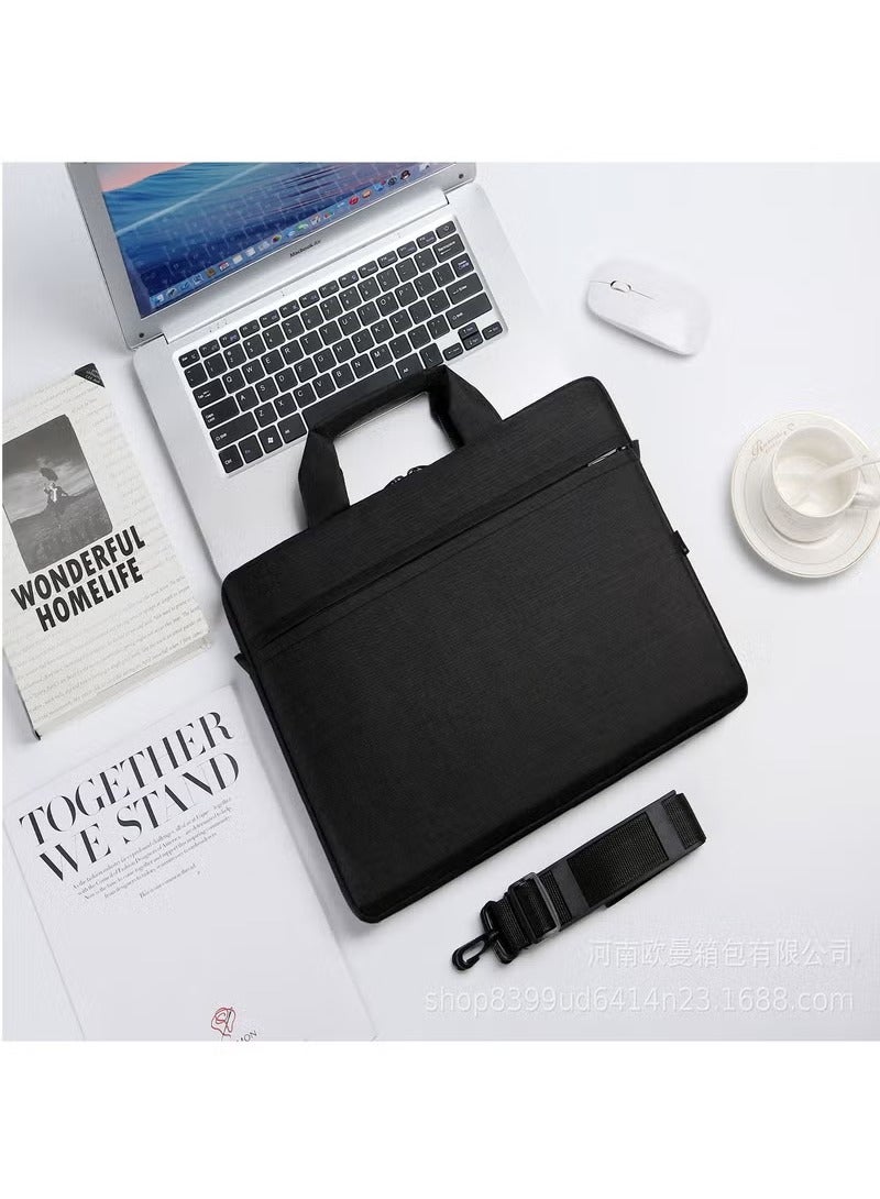 عربست حقيبة كمبيوتر محمول للنساء والرجال من قماش أكسفورد حقيبة كمبيوتر محمول حقيبة كتف حقيبة حمل قابلة للتعديل على الكتف مقاس 15.6 بوصة (أسود) - Image 1