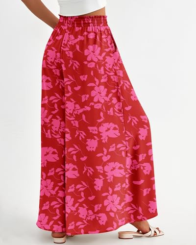 BTFBM Wide Leg Palazzo Pants for Women Casual Flowy High Waist Trousers 2025 Fall Summer Boho Beach Vacation Clothes(Print Red, X-Large) - Image 4