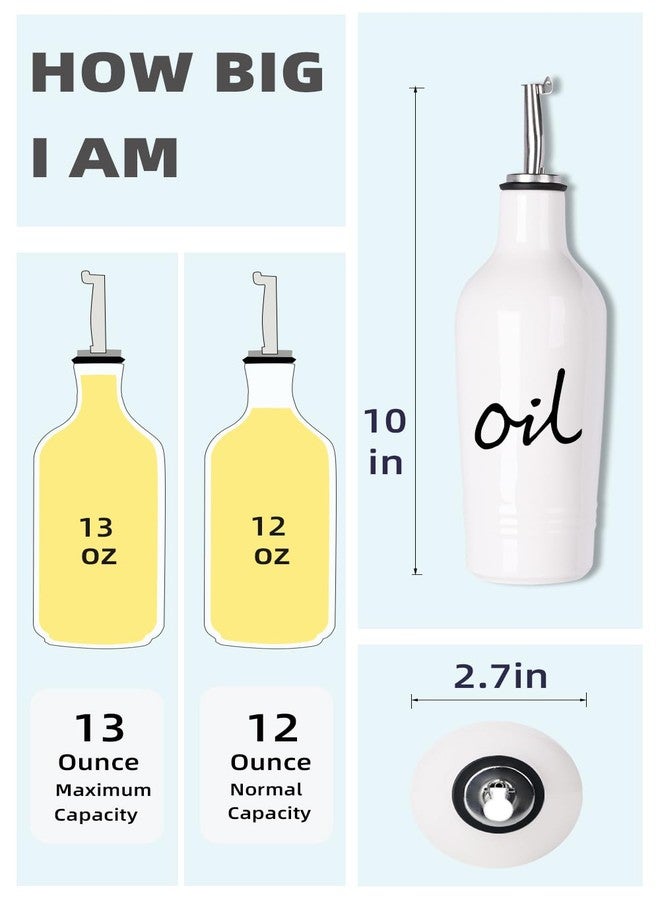هاو توب طقم زجاجات توزيع الزيت والخل من السيراميك بتصميم ريفي من هاوتوب، مثالي لتخزين الزيت والخل، 13 أونصة (أبيض) - Image 2