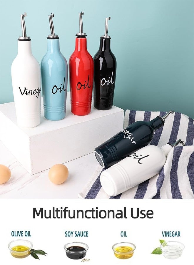هاو توب طقم زجاجات توزيع الزيت والخل من السيراميك بتصميم ريفي من هاوتوب، مثالي لتخزين الزيت والخل، 13 أونصة (أبيض) - Image 3