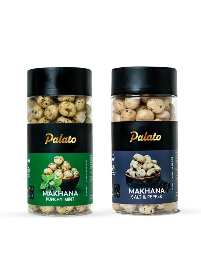 Premium Makhana 2 Delicious Flavors - Punchy Mint + Salt & Papper (Pack of 2)