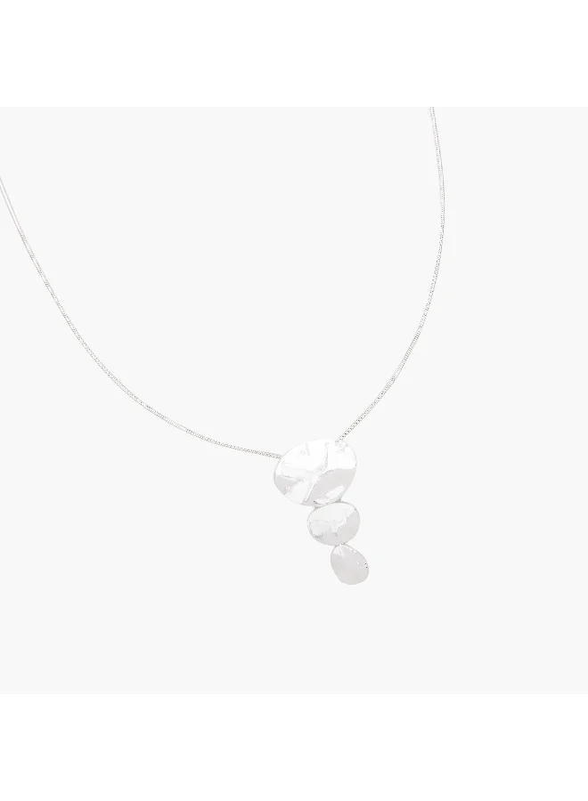 لايف ستايل Silver Tone Pendant Necklace with Hammered Design