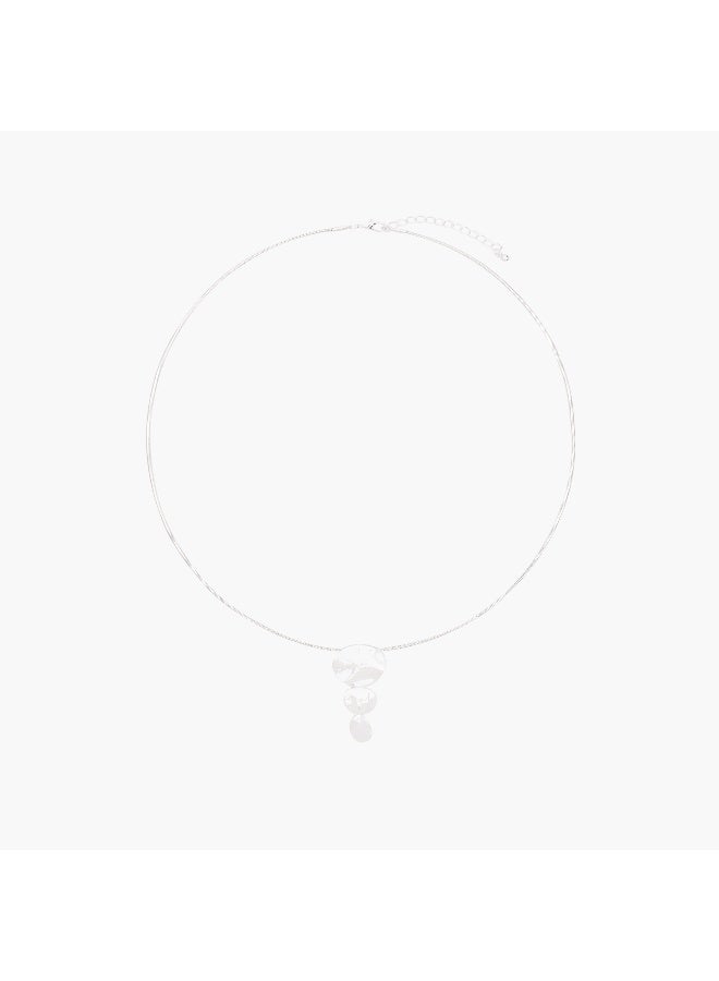 LIFESTYLE Silver Tone Pendant Necklace with Hammered Design - Image 1