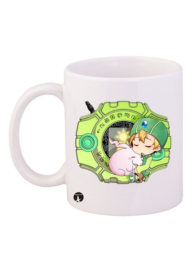 RKN Digimon Printed Mug White/Green/Pink 12ounce - Image 2