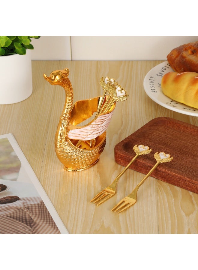 general Swan Shaped Fruit Fork Set with Ceramic Storage Rack Decorative Cutlery Organizer for Home Dining - Image 1