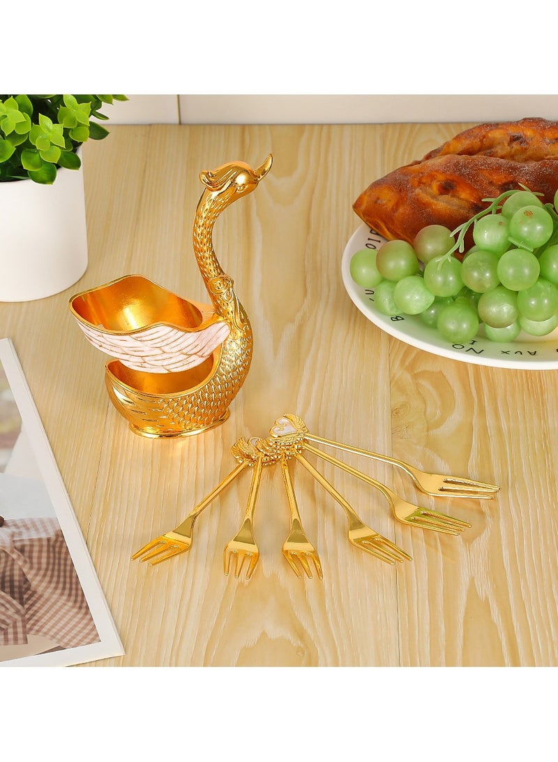 general Swan Shaped Fruit Fork Set with Ceramic Storage Rack Decorative Cutlery Organizer for Home Dining - Image 2