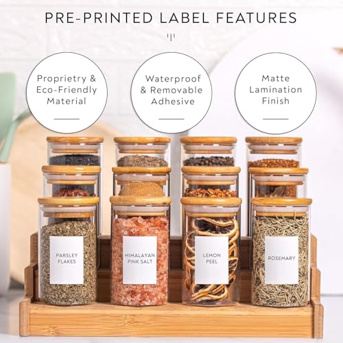 VILON 9oz(270Ml) 12Pack Spice Jars With Minimalist Spice Labels, Round Jars With Bamboo Lids, Premium Labels, Storage Container Canisters,Transparent - Image 4