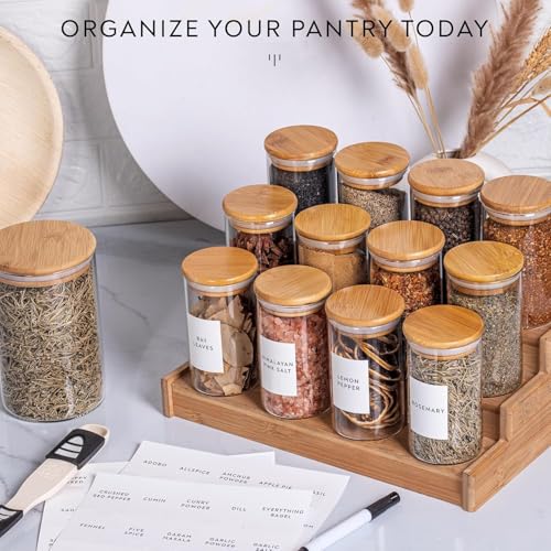 VILON 9oz(270Ml) 12Pack Spice Jars With Minimalist Spice Labels, Round Jars With Bamboo Lids, Premium Labels, Storage Container Canisters,Transparent - Image 5