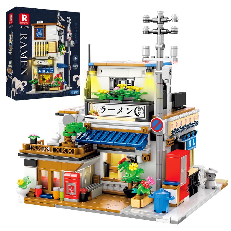 Reobrix Japanese Ramen Shop Building Blocks 66501, 2 in 1 Creative Street View House Building Kit with Light, Japanese Architecture Home Office Decor, Ideal Gifts for Boys Girls Adults 14+ - Image 1