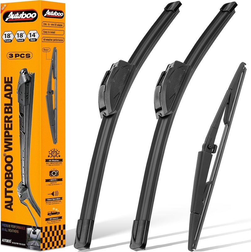 AUTOBOO 18"+18" Windshield Wipers with 14" Rear Wiper Blade Replacement for Jeep Commander 2006 2007 2008 2009 2010 -Original Factory Quality (Pack of 3) - Image 1