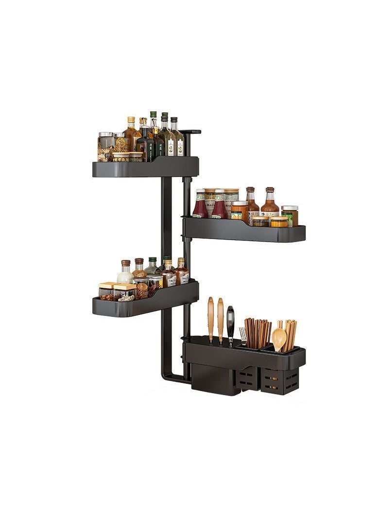 Beauenty Space Aluminum Kitchen Rotating Frame for Placement Without Perforation Multi-functional Four-layer Black Wall Hanging - Image 1