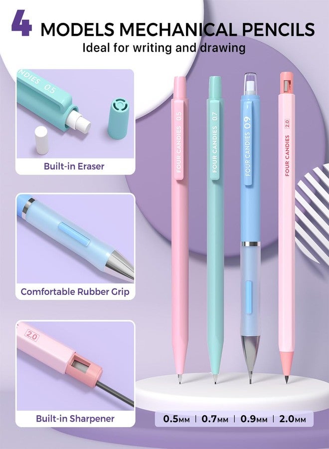 Four Candies 36PCS Aesthetic School Supplies, Mechanical Pencils 0.5mm, 0.7mm, 0.9mm & 2.0mm with 624PCS Lead Refills, Cute Mechanical Pencils for Writing, Drawing & Drafting (Pink) - Image 2