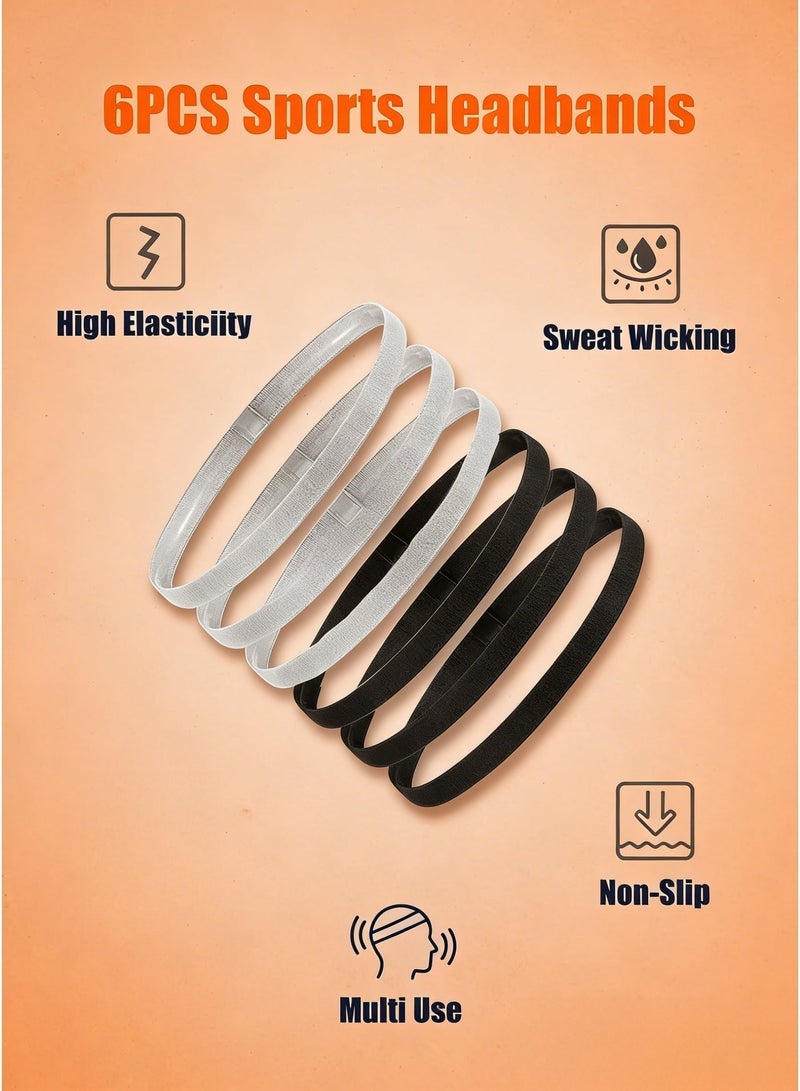 6PCS Sports Headbands Set - Non-Slip Elastic Yoga Running Headband hairband for Fitness, Football, Soccer, Gym | Slim Fit Unisex Sweatband Set for Adults & Teens Unisex for Men Women Youth Sports equipment - Image 3