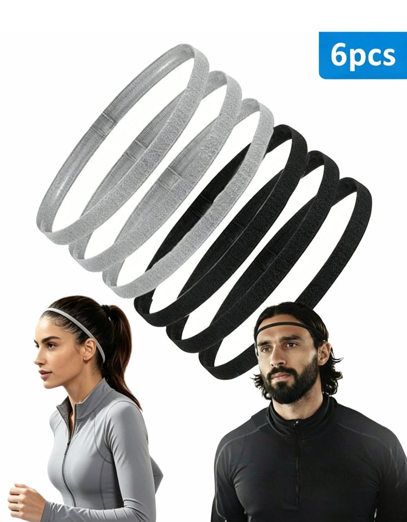 6PCS Sports Headbands Set - Non-Slip Elastic Yoga Running Headband hairband for Fitness, Football, Soccer, Gym | Slim Fit Unisex Sweatband Set for Adults & Teens Unisex for Men Women Youth Sports equipment - Image 1