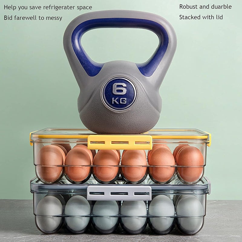 FTNESGYM Egg Holder For Refrigerator, Egg Storage Bin Stackable Egg Storage Containers with Lid and Special Buckle, Egg Tray Storage Box, Egg Storage Container for Refrigerator (Gray) - Image 2