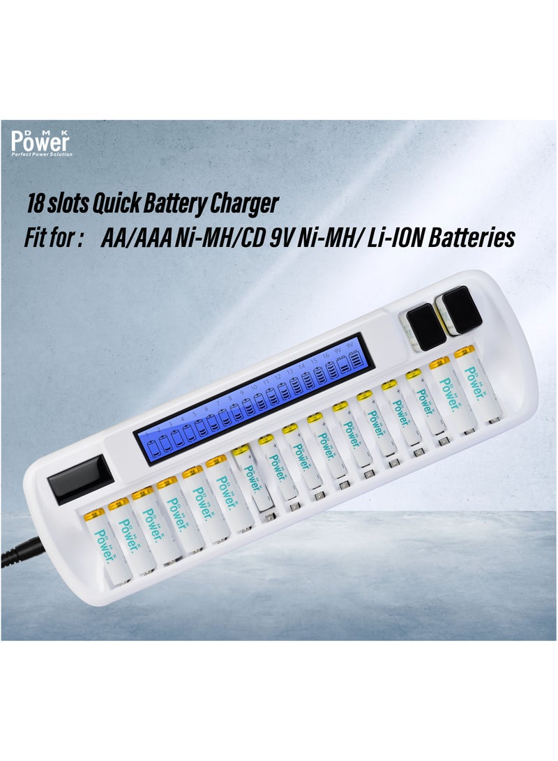 DMK Power DMK Power TC-Q189 16 + 2 Slot Battery Charger for AA AAA Ni-MH Ni-CD 9V Li-ion Batteries - DC 12.5V Input, Fast Charging, Intelligent Protection. - Image 3