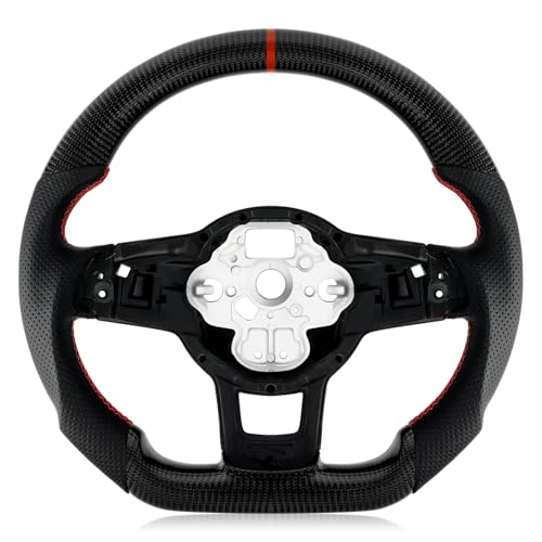 VOONKE Real Carbon Fiber Steering Wheel For Volkswagen GTI/Golf MK7 2015-2017 D-shaped Nappa Perforated Leather Flat-bottom Steering Wheel (With paddle holes) - Image 1
