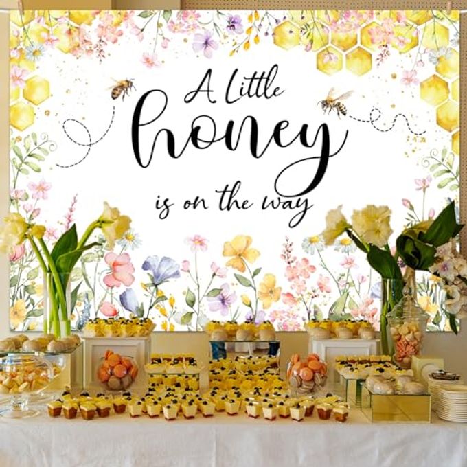 Mocsicka Bee Baby Shower Backdrop Honey Bee Girl Baby Shower Background A Little Honey Is On The Way Party Decoration Photo Booth Props (7X5Ft) - Image 5