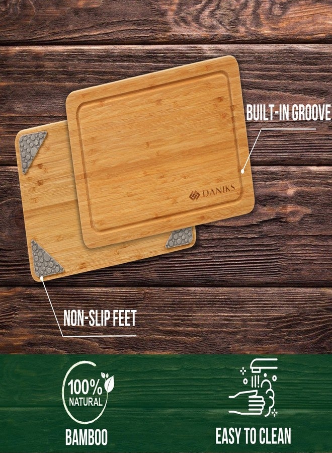 Daniks Bamboo Cutting Board, L 13x9 in, Pre‑Oiled, with Juice Groove - Cutting Board for Kitchen, Meal Prep, Serving & Charcuterie, Heavy-Duty - Image 4