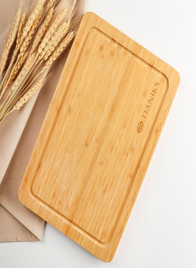 Daniks Bamboo Cutting Board, L 13x9 in, Pre‑Oiled, with Juice Groove - Cutting Board for Kitchen, Meal Prep, Serving & Charcuterie, Heavy-Duty - Image 2