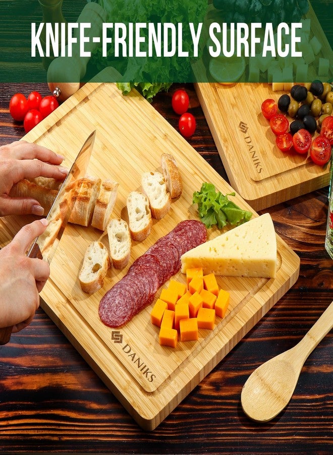 Daniks Bamboo Cutting Board, L 13x9 in, Pre‑Oiled, with Juice Groove - Cutting Board for Kitchen, Meal Prep, Serving & Charcuterie, Heavy-Duty - Image 5