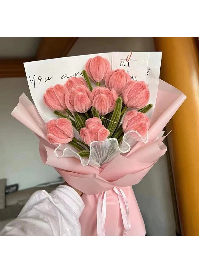 Arabest Colorful DIY Twisting Bar Tulip Bouquet Toy Kit TT03 Korean powder tulip suit (200 Korean powder +100 moss green + 30cm flower pole 30+10 size Tape 3)
