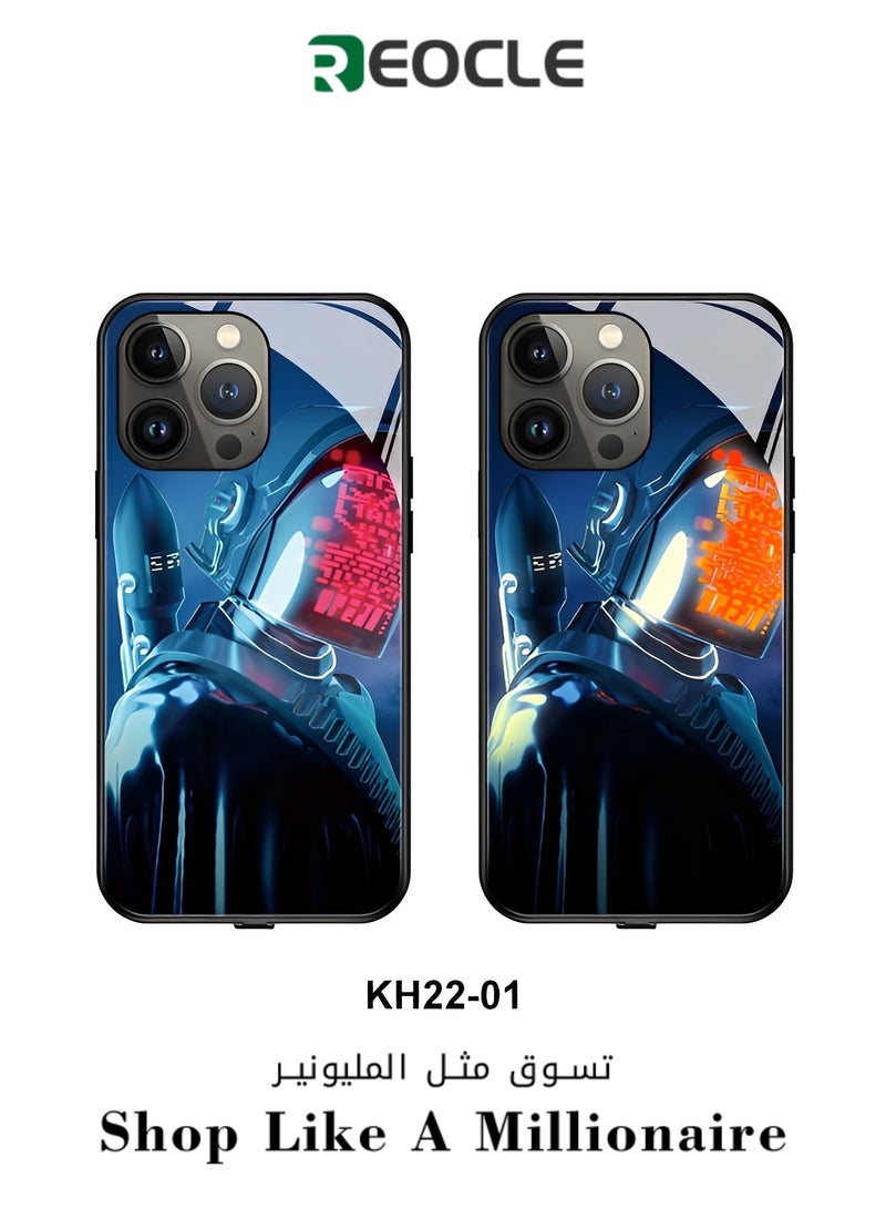 REOCLE iPhone 13 14 Case Colorful Luminous Tempered Glass Mobile Phone Protective Case with Voice Control Call Flash Personalized Phone Case for Cool Women and Trendy Men - Image 1