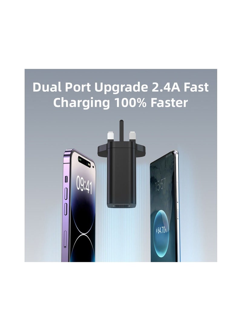 فون بلانيت شاحن جداري بمنفذي USB بقدرة 24 وات لقوة الشحن وتصميم الجودة أسود - Image 5