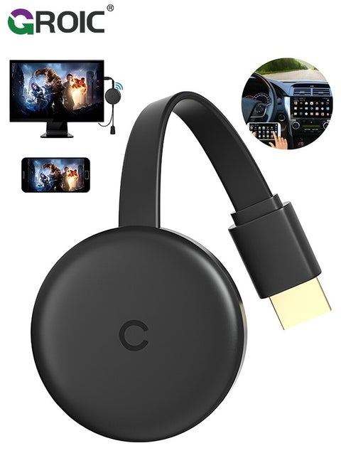 4K 1080P Wireless HDMI Display Dongle Adapter, WiFi Streaming Movies, Shows, and Live TV Receiver from i-Phone, i-Pad, Android, PC, Tablet, Window to HDTV/Monitor/Projector