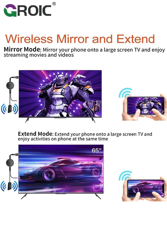 GROIC محول دونجل عرض HDMI لاسلكي بدقة 4K 1080P، وأفلام بث واي فاي، وعروض، وجهاز استقبال تلفزيوني مباشر من i-Phone، وi-Pad، وAndroid، والكمبيوتر الشخصي، والكمبيوتر اللوحي، ونافذة إلى HDTV/الشاشة/جهاز العرض  - Image 4