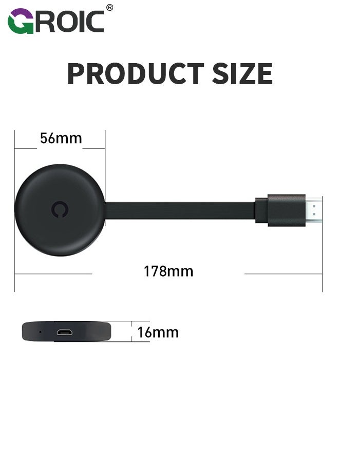 4K 1080P Wireless HDMI Display Dongle Adapter, WiFi Streaming Movies, Shows, and Live TV Receiver from i-Phone, i-Pad, Android, PC, Tablet, Window to HDTV/Monitor/Projector