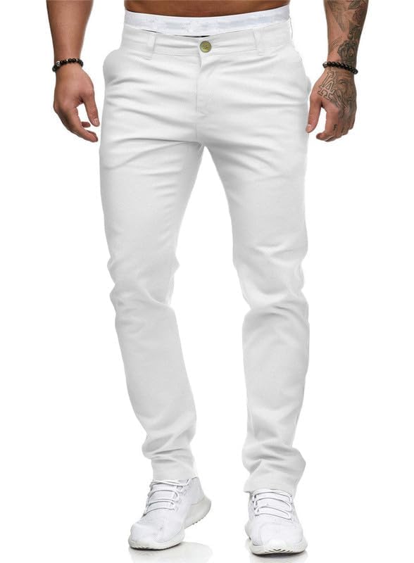 HUNGSON Men Skinny Slim Fit Casual Jeans Dyeing Stretch Straight Fashion Denim Pants(White,36) - Image 2