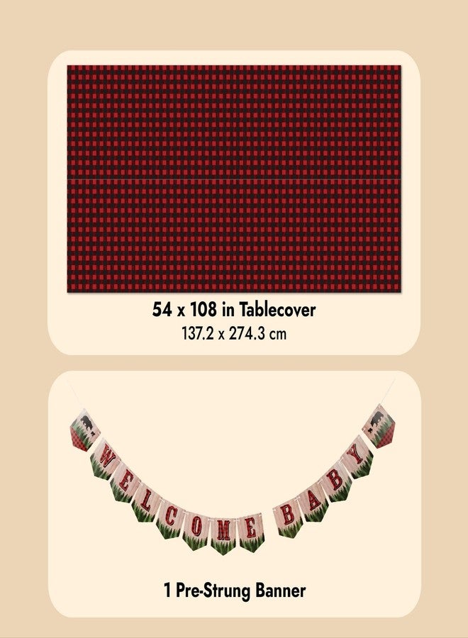 Sparkle and Bash Oh Boy Buffalo Plaid Plates & Napkins Set - 94 Piece, Red & Black Lumberjack Table Decorations - Little Lumberjack Baby Shower Theme Banner, Tablecloth, Cups & Cutlery for Boy Shower - Image 5