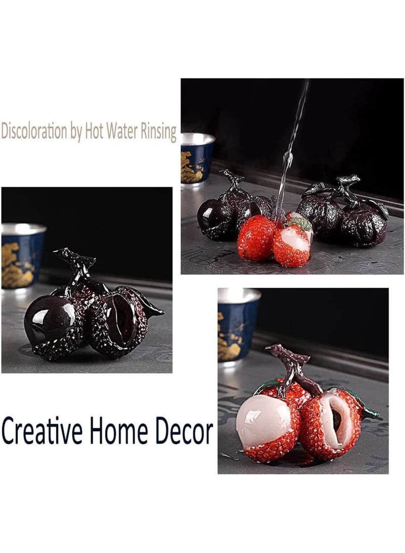 SYOSI Tea Pet for Litchi, Resin Lychee Figurine Craft, Kung Fu Tea Ornament with Heat Discoloration, Decorative Sculpture for Tea Lovers, Tray Hot Water Dispenser Decor, Kitchen Decoration (2 Lychees) - Image 5