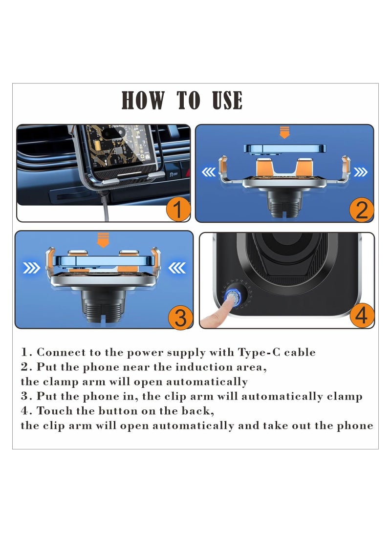 Excefore Wireless Car Charger Mount, Fast Charging Auto Clamping Car Charger holder For iPhone/Samsung For IPhone 15 14 13 12 11 Pro, For Samsung Galaxy S23 Ultra S22 S21 S20, S10+ S9+, Car Accessories - Image 5
