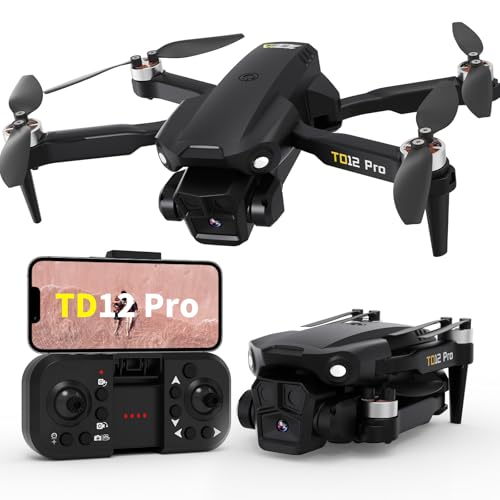 Toladrone Drone with Camera 4K Drones for Adults Level 3 Wind Resistance Optical Flow Positioning Brushless Motor 90 Electrically Adjustable Foldable RC Quadcopter for Beginners TD12Pro