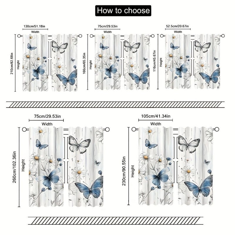 2 Blue Flowers With Butterflies Polyester Curtain For Small Windows Kitchen Bathroom Basement Cabinets Camper RV Bedroom 20 67in by 45 67in - Image 4