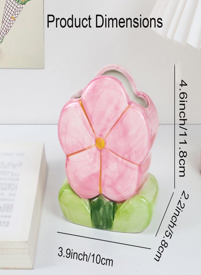 Busnos Pink Makeup Brush Holder Pen Holder for Office Desk Accessories Aesthetic Pencil Holder Cute Flower Home Decor Birthday Gifts for Women Vanity Toothbrush Holder Kawaii Kitchen Utensil Holder - Image 3